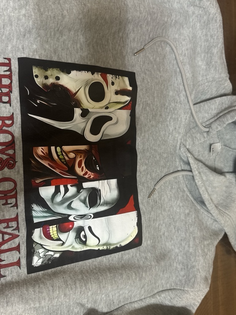 Gray Graphic Horror Mask Hoodie